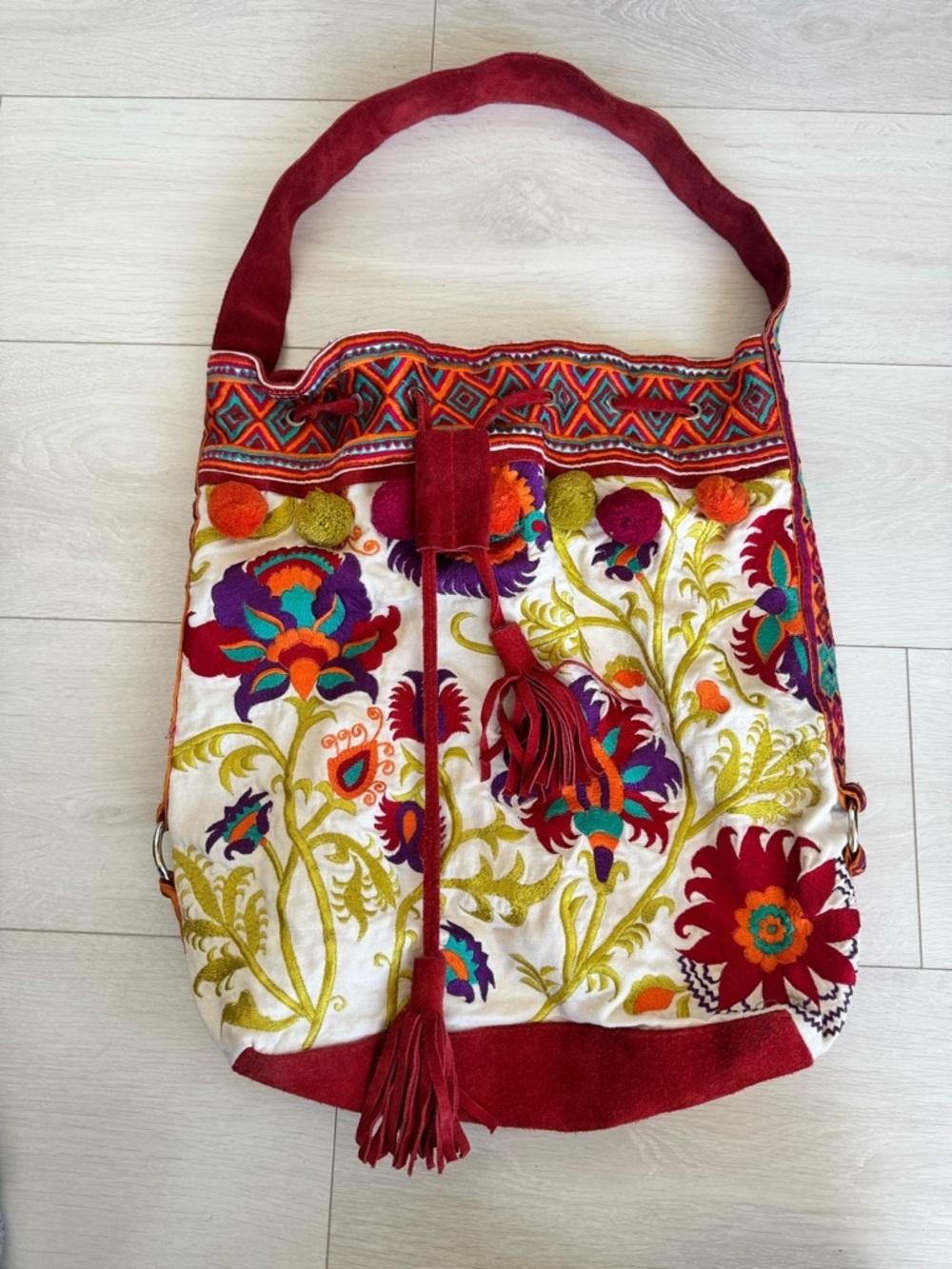 Colorful Suede Embroidered Hobo Shoulder Bag Purse